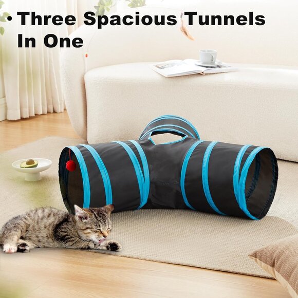 Cat Tunnel Tube Toys 3 Way Collapsible, Cat Tunnels for Indoor Cats,Kitten Tunne - Picture 2 of 7